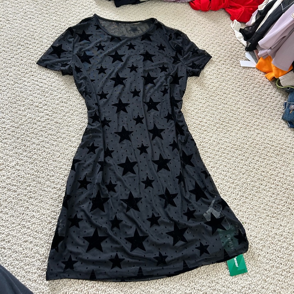 Black Mesh Star Pattern Dress